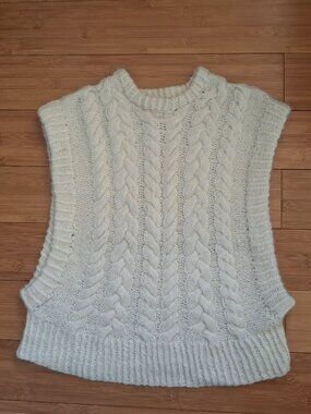 Women's Handknit White Cable Vest, size S-M